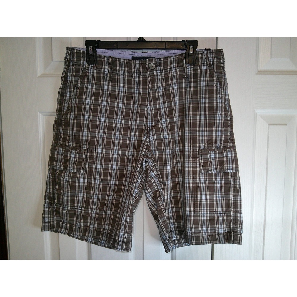 Vintage‎ Tommy Hilfiger Plaid Cargo Shorts Brown Blue Casual Size 32